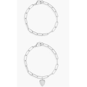 Adornia Silver Tone Paperclip Chain Heart Charm Bracelet Set Water Resistant NWT